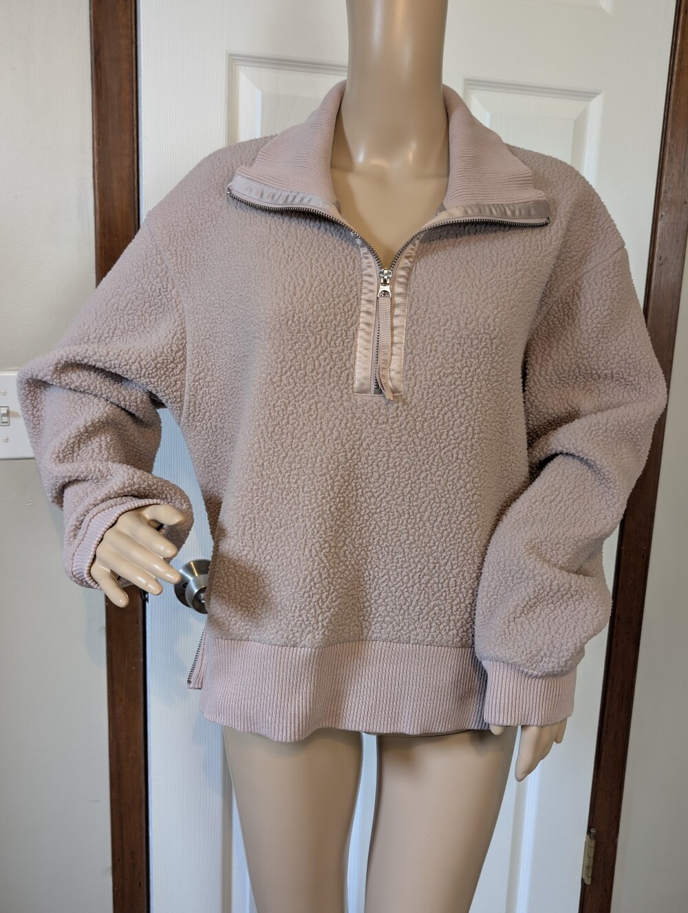 Varley Dusty Rose Taupe Sherpa Fleece Half-Zip Pullover-large